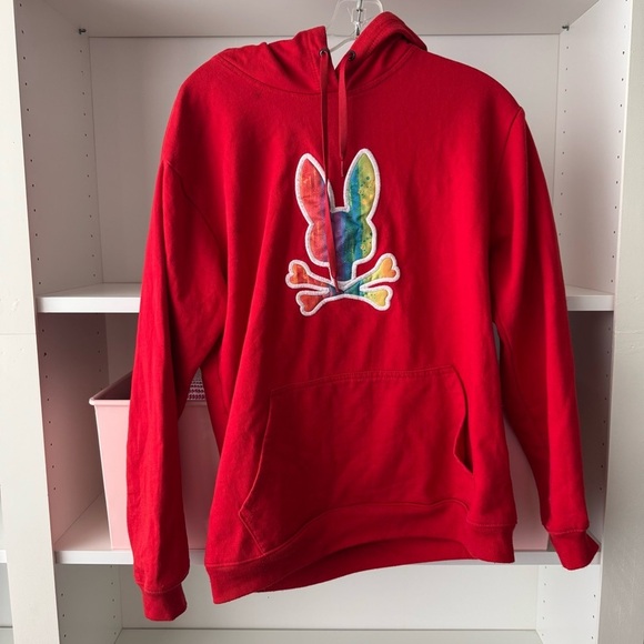 Psycho Bunny Tops - PYSCHO BUNNY Red Rainbow Paint Splatter Hoodie